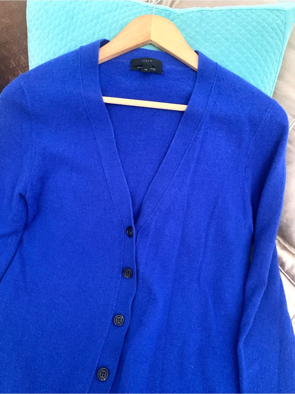 J. Crew Cashmere Blue V-Neck Button Cardigan Sweater